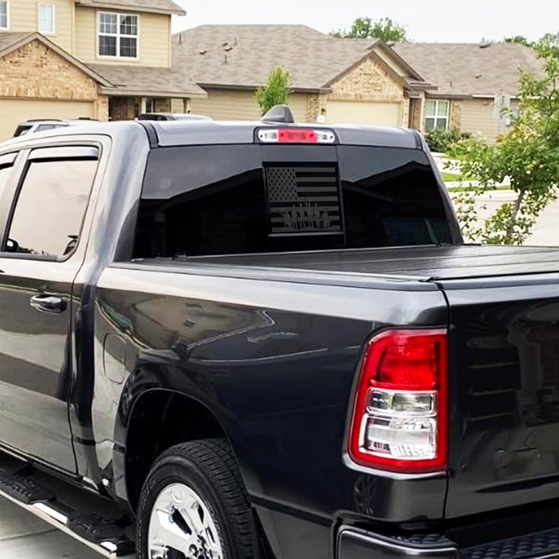 xinghe for Dodge Ram 2009 to 2024, American Flag Decals Stickers for Truck Back Middle Window, Matte Black USA Flag Decal - Image 2